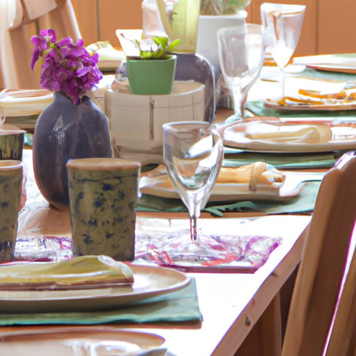 שולחן אוכל ערוך להפליא באחד מחדרי האוכל של טבע, עם שפע של מנות צבעוניות שהוכנו מחומרי גלם מקומיים.