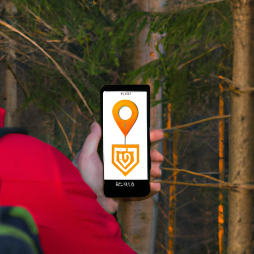 מטייל המשתמש באפליקציית ניווט בסמארטפון כדי למצוא את דרכו ביער
